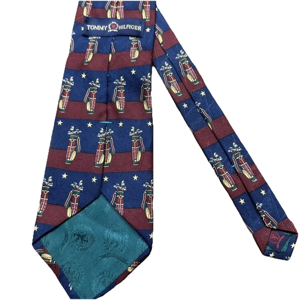 Tommy Hilfiger Golf Print Golfer Tie 100% Italian Silk NeckTie Men's‎ Dadcore
